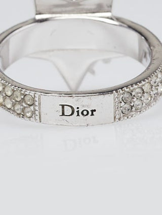 CHRISTIAN DIOR Silvertone Metal Crystal Star Cocktail Ring Size 5