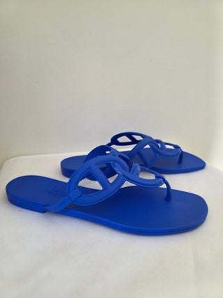 Hermès Blue Egerie Chaîne d'Ancre Insignia Slides 39 sz