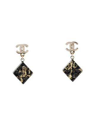 Chanel Gold-tone Black Resin Interlocking CC Drop Earrings