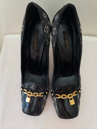 Louis Vuitton Blue Canvas LV Monogram Printed Pumps 39 sz