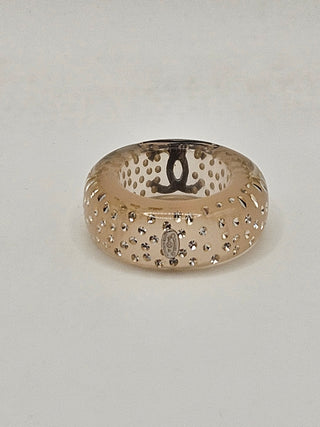 Chanel Beige Strass & Resin Interlocking CC Band Ring Size: 5.75