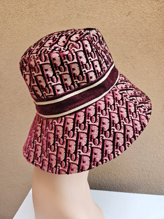 Christian Dior Red Multicolor Velvet Oblique Bucket Hat