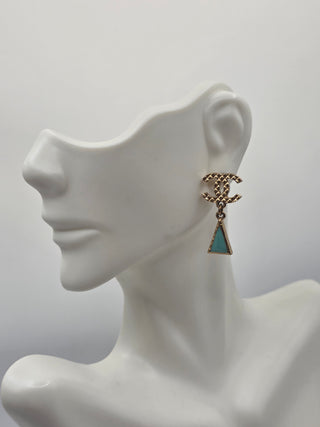Chanel Gold-tone Enamel Interlocking CC Drop Earrings