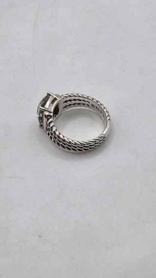 David Yurman Sterling Silver Prasiolite Diamond Petite Wheaton Cocktail Ring 6.75 sz