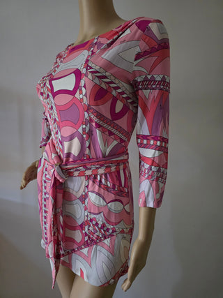 Emilio Pucci Pink Printed Bateau Neckline Tunic S sz