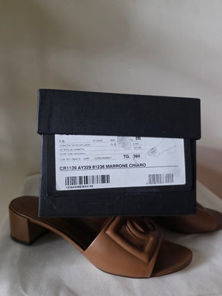 Dolce & Gabbana Brown Leather DG Cutout Slides sandals 39.5 sz