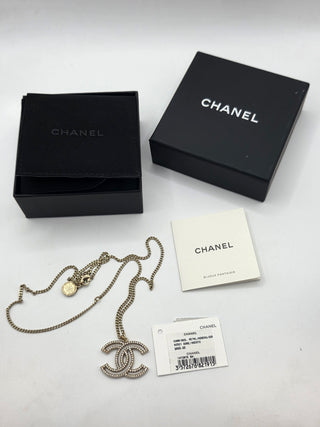 Chanel Gold-tone 100th Anniversary Strass CC Pendant Necklace