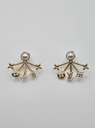 Louis Vuitton Gold-tone Faux Pearl LV Logo Cruiser Earrings