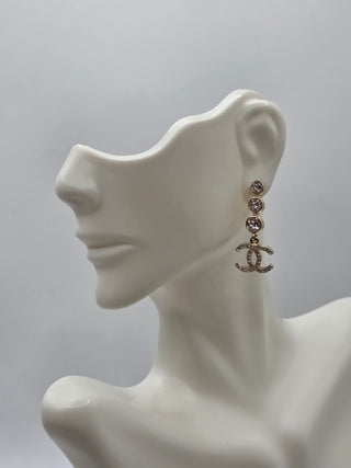 Chanel Gold-tone Strass Interlocking CC Drop Earrings