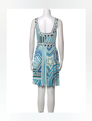 Emilio Pucci Blue Multicolor Printed Mini Summer Dress M sz