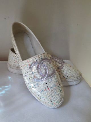 Chanel White 2019 Interlocking CC Logo Espadrilles 40 sz