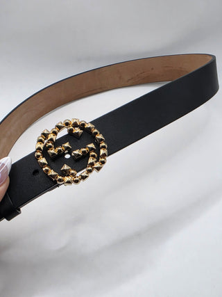 Gucci Black Leather Gold-tone GG Buckle Belt XS sz