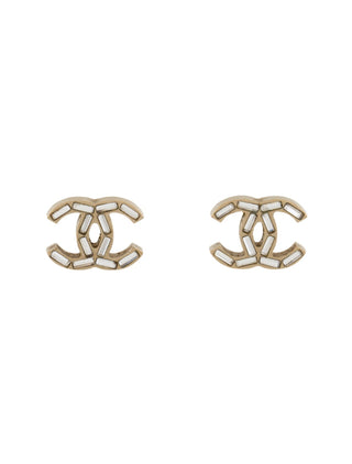 Chanel Gold-tone Interlocking Strass CC Stud Earrings