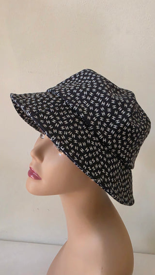 Chanel Black white Interlocking CC Nylon Bucket Hat S sz