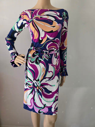 Emilio Pucci Multicolor Printed Knee-Length Long-sleeved Dress S sz