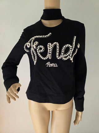 Fendi Black Graphic Print Mock Neck Sweatshirt XS sz