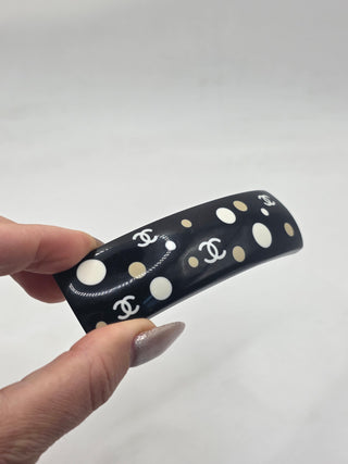 Chanel Black white Polka Dot Interlocking CC Hair Clip