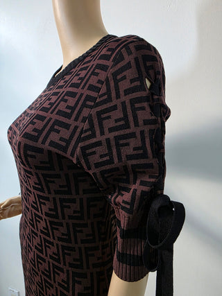 Fendi Brown FF Zucca Monogram Midi dress 40 sz