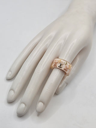 Louis Vuitton Pink Ivory Resin LV Charm Farandole Ring 6 sz