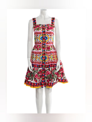 Dolce & Gabbana Red Floral Print Knee-Length Dress M US8 IT44