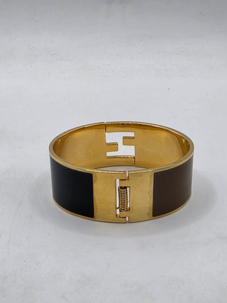 Fendi Gold-tone Brown Enamel FF Fendista Bangle Bracelet
