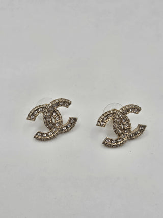 Chanel Gold-tone Strass Interlocking Stud Earrings