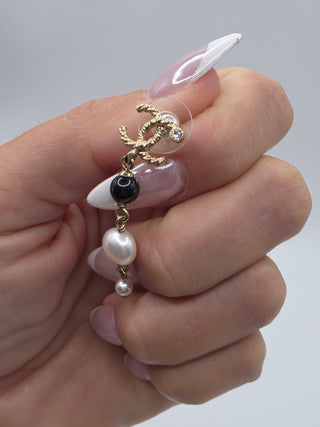 Chanel Gold-tone Pearl Faux Strass Interlocking CC Drop Earrings