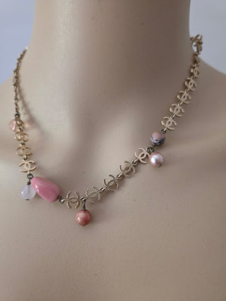 Chanel Gold-tone Faux Pearl Resin Bead Interlocking CC Collar Necklace