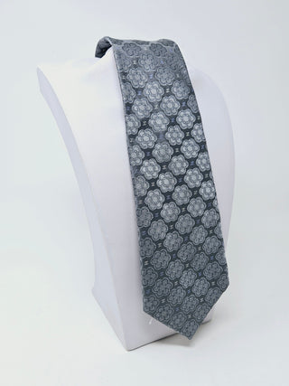 CHANEL Metallic Grey Camellia CC logo Silk Tie