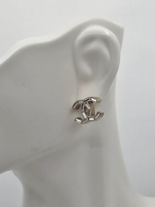 Chanel Gold-tone Interlocking Strass CC Stud Earrings