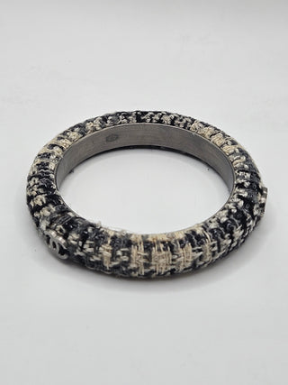 Chanel Blue Multicolor Tweed Interlocking CC Charm Bangle