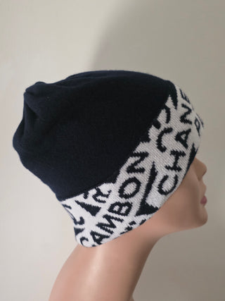 Chanel Black/White Interlocking CC Cashmere Beanie One size