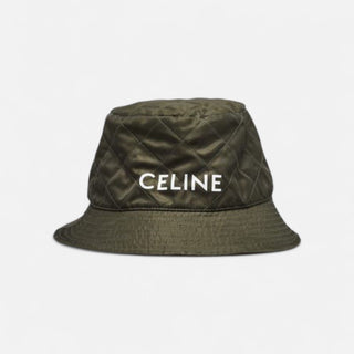 Celine Dark Green Orange Quilted Polyester Logo Bucket Hat Size M
