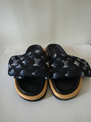 Louis Vuitton Black Blue LV Monogram Slides 40 sz