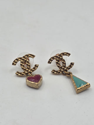 Chanel Gold-tone Enamel Interlocking CC Drop Earrings