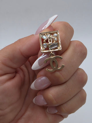 Chanel Gold-tone 2022 Faux Pearl Strass CC Drop Earrings
