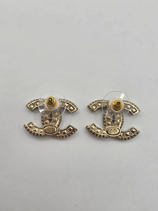 Chanel Gold-tone Strass Interlocking Stud Earrings