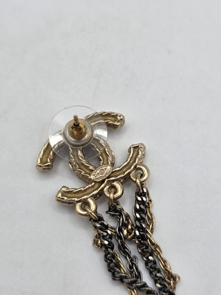 Chanel Gold-tone Strass Interlocking CC Chain Drop Earrings
