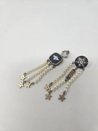 CHRISTIAN DIOR Goldtone Metal/Pearl/Crystal Drop Star Earrings