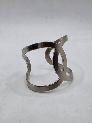 Chanel Silver-tone Interlocking CC Oversized Cuff Bracelet