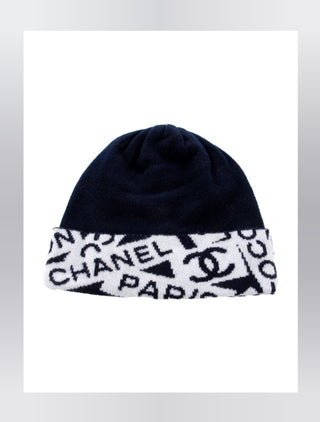 Chanel Black/White Interlocking CC Cashmere Beanie One size