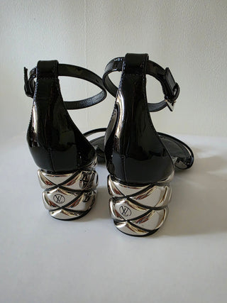 Louis Vuitton Black Patent Leather Silver-tone Sandals 36 sz