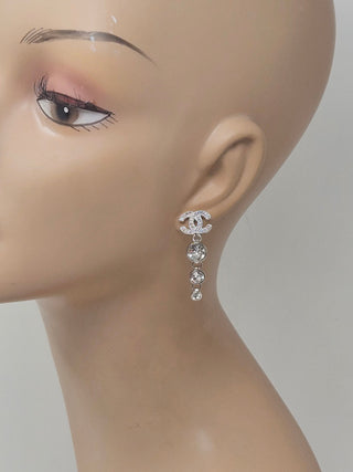 Chanel silvertone 2023 Strass CC Drop Earrings