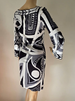 Emilio Pucci Black White Signature Printed Mini Dress S sz