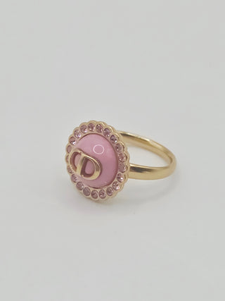 Christian Dior Crystal pink Resin CD Cocktail Ring 5.25 sz