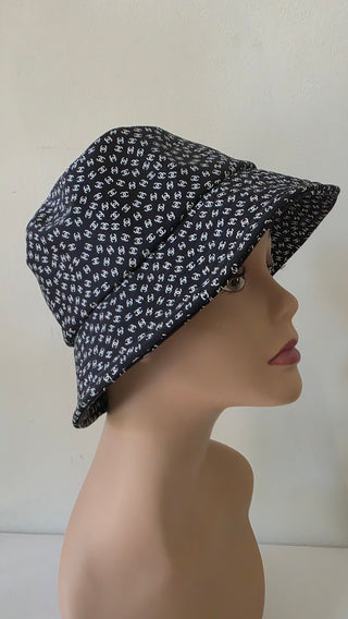 Chanel Black white Interlocking CC Nylon Bucket Hat S sz