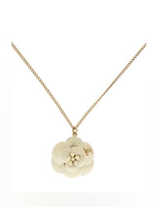 Chanel Gold-tone White Enamel Camelia CC Pendant Necklace