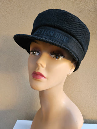 Christian Dior Black Corduroy Logo Printed Newsboy Hat S sz