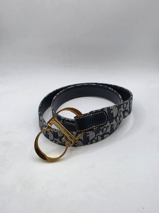 Christian Dior Blue Trotter Logo Canvas CD Belt 80 sz
