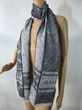 Chanel Grey 2024 Interlocking CC Logo Shawl